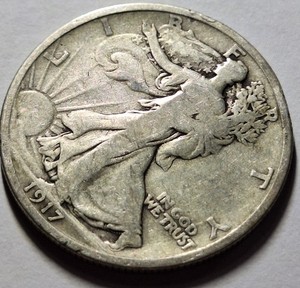 1917 WALKING LIBERTY SILVER HALF DOLLAR F/XF EARLY DATE
