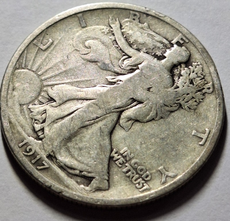 1917 WALKING LIBERTY SILVER HALF DOLLAR F/XF EARLY DATE