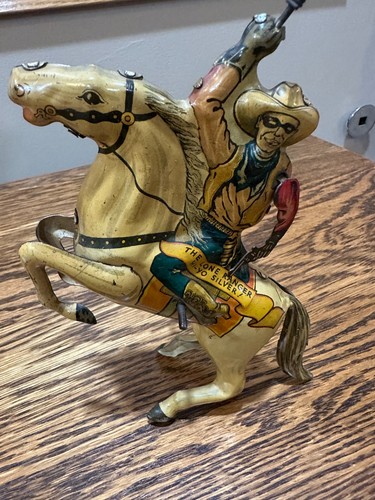 Vintage 1938 Marx The Lone Ranger Hi Yo Silber Blechspielzeug zum Aufziehen FUNKTIONIERT!