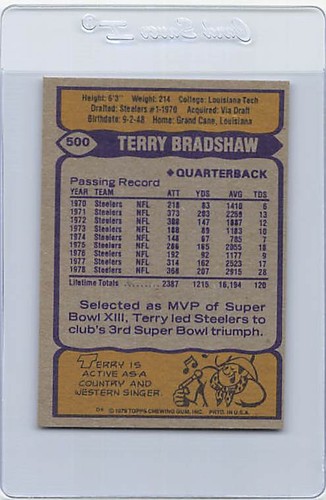 1979 Topps #500 Terry Bradshaw Steelers NM/MT *207 - Picture 2 of 2