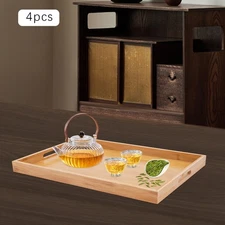 4pc Serving Tray Bamboo Wooden Tray w/ Handles Great for Dinner Trays Tea Desert