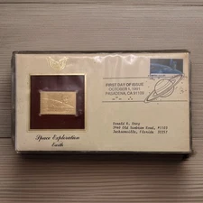 First Day of Issue of Original Stamp 22kt Gold Space Exploration - Earth