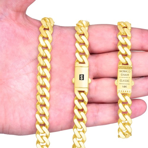 14k Yellow Gold Royal Monaco Miami Cuban Link 11mm Chain Mens Curb Necklace 30" - Picture 2 of 11