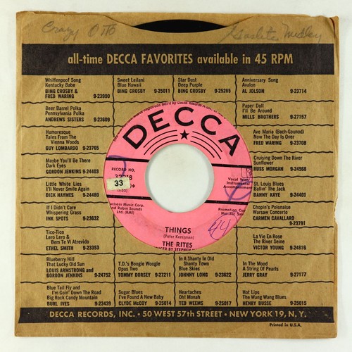 Garage Psych Fuzz 45 - Rites - Things - Decca - promo!