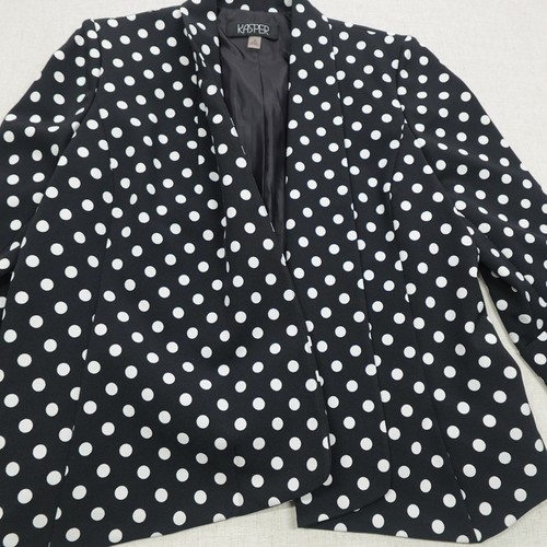 Kasper Blazer Womens 10 Polka Dot Open Front 3/4 Sleeve Jacket Office Workwear - Bild 3 von 13