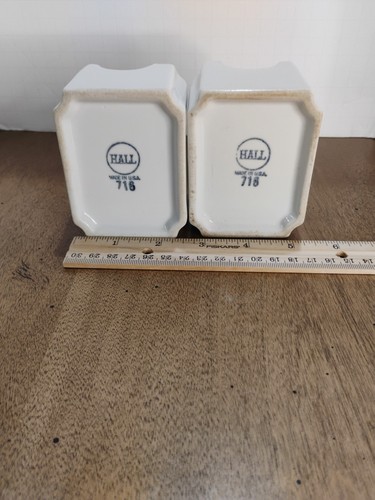 Vintage Paar Hall Zuckerdose Steinzeug Keramik Keramik cremeweiß 3,5" x 2,5" - Bild 8 von 8