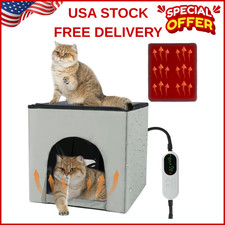 Heated Cat House for Outdoor Cats Insulated Weatherproof Shelter with Timer Temp