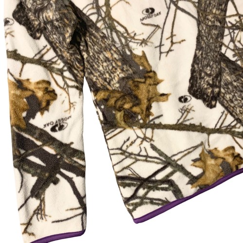 Mossy Oak Jacket Women M (8-10) Snow White Camo Purple Trim Fleece Winter Cozy - Picture 13 of 15