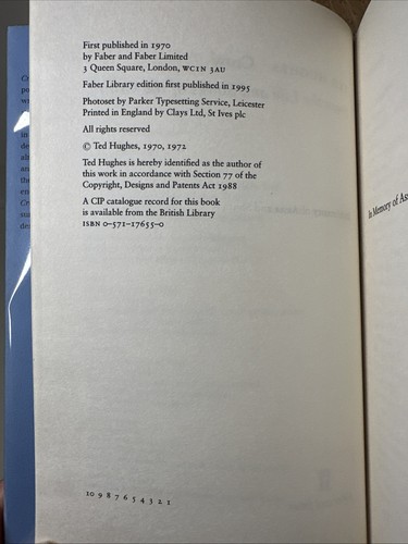 Crow by Ted Hughes 1995 UK Faber Library Ed HB 1st - Vintage - Picture 9 of 9