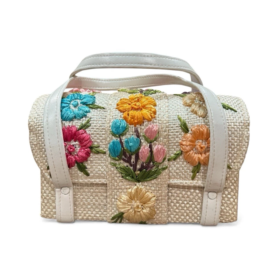 VINTAGE "BAGS BY PATRICIA" Caja Monedero Bordada Floral con Cierre Giratorio Foto 2 de 4