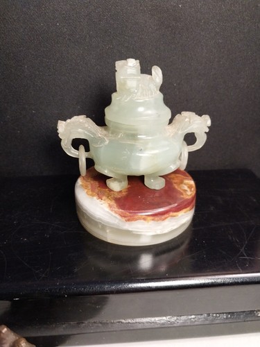 Antique Chinese Hand Carved Pale Nephrite Jade Incense Burner 3.5" - Picture 3 of 22