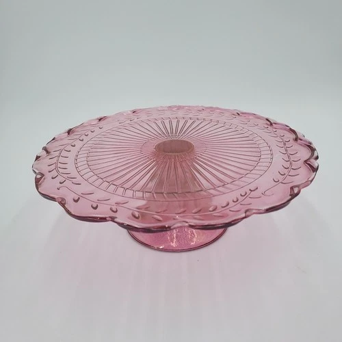 Purple Cake Stand Depression Glass & Scalloped Edge 10"x3.25"