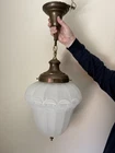 Vintage Pendant Lamp Swag Hanging Light Milk Glass Globe -27" Hardwired