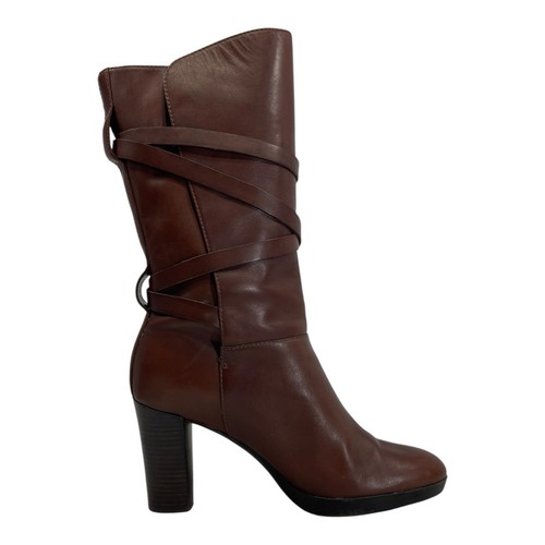 FRANCO SARTO Womens 9.5 NOVELLA Leather Boots Mid Calf Booties 10441220 BROWN - Picture 5 of 21