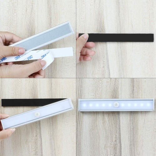 Motion Sensor Light Cabinet 10 LED Lights Battery PIR Wardrobe Cupboard Stairs - Picture 9 of 12