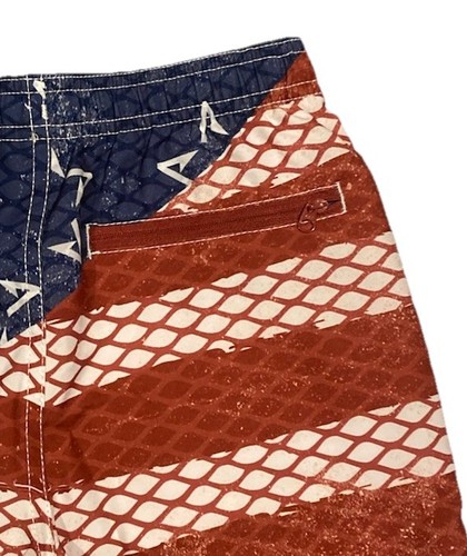 NEW! AFTCO Stars Stripes USA Fish Scales Swim Trunks Fishing Shorts Youth Small - Picture 5 of 9