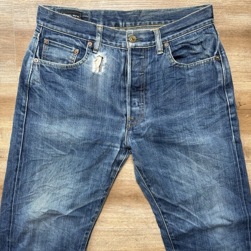 Selvedge Jeans Men 30x32 Blue Japanese Straight Leg Demil MFG Rockstar Thrashed - Picture 3 of 16