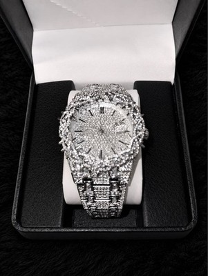 Moissanite Full Pave Wristwatch Silver GRA Certificate Included
