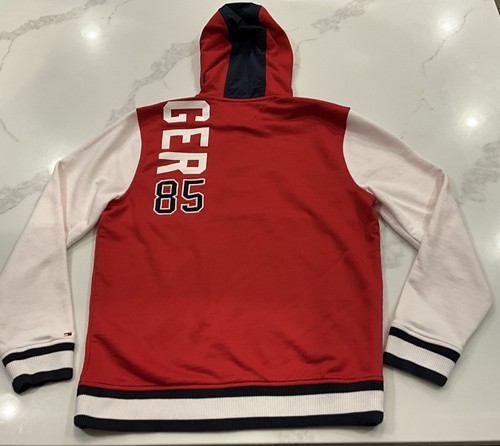 Tommy Hilfiger 85 Hoodie Herren rot weiß 1/4 Reißverschluss mit Taschen Gr. L - gebraucht, in einwandfreiem Zustand - Bild 7 von 9