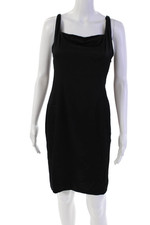 Vera Wang Womens Side Zip Sleeveless V Neck Mesh Trim Silk Dress Black Small