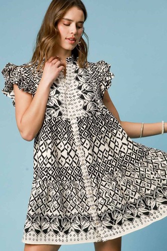 Umgee Full Size Mixed Print Mini Dress Plus Size - Picture 6 of 9