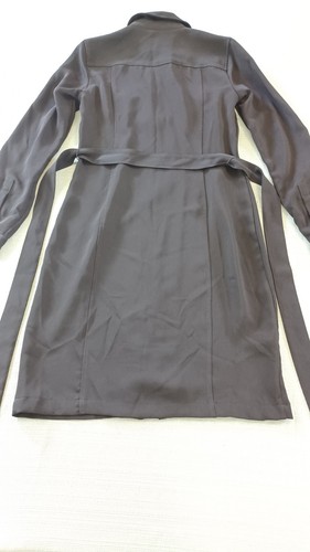 Calvin Klein Black Shirt Dress Sz 2 Front Zip Belted Roll Tab Sleeves Gold Snaps - Picture 18 of 24