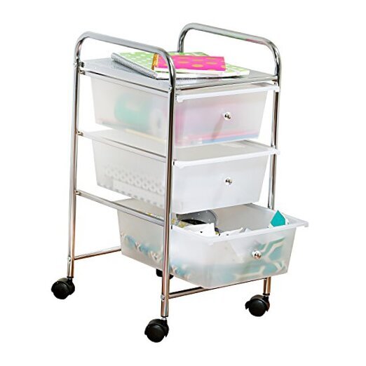 3-Drawer Plastic Storage Cart on Wheels,Silver-image