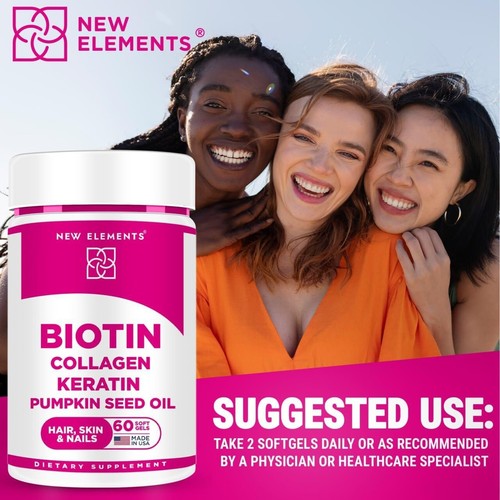 Biotin 10000mcg Collagen Keratin Hair Loss Growth Supplement Pumpkin Seed Oil - Picture 6 of 6