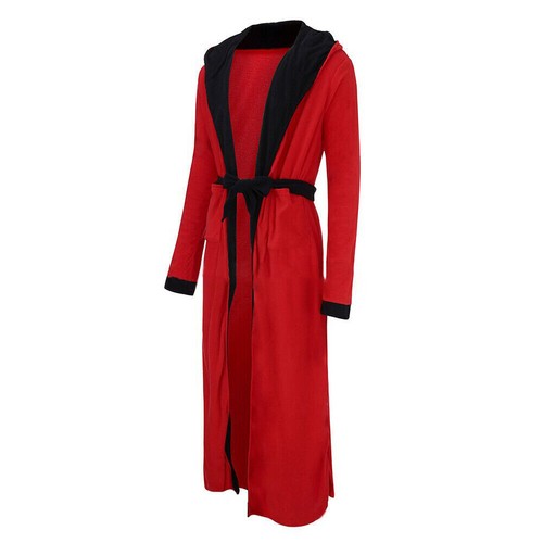 Mens Long Dressing Gown Fleece Hooded Towelling Bath Robe Warm Lounge Nightgown - Picture 2 of 17