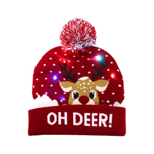 LED Christmas Beanie Knit Hat Light Up Tree Xmas Snowman Knitted Cap Adult Kids - Picture 18 of 20