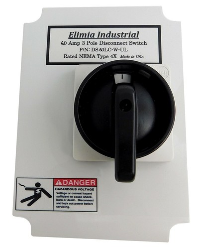 Elimia Enclosed 3 Phase Disconnect Switch DS60LC-P-UL NEMA 4X 60 Amp 60A UL 508A - Picture 3 of 5