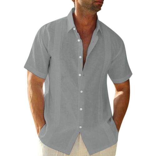 Camisa Cubana Guayabera Mangas Cortas para Hombre Informal Verano Playa Camisas con Botones - Imagen 13 de 35