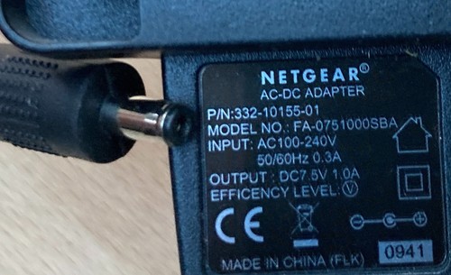 NETGEAR 332-10155-01 FA-0751000SBA 7.5V 1A Power Supply Mains Adapter PSU - Picture 1 of 6