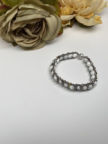 Hand Made Swarovski Crystal and Natural Silver Shade Stone Bracelet NecklaceSet - Picture 7 of 9