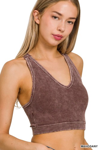 Zenana Ribbed PADDED Crop Racerback Mineral Washed Tank Top Brami bralette 6144 - Picture 11 of 14