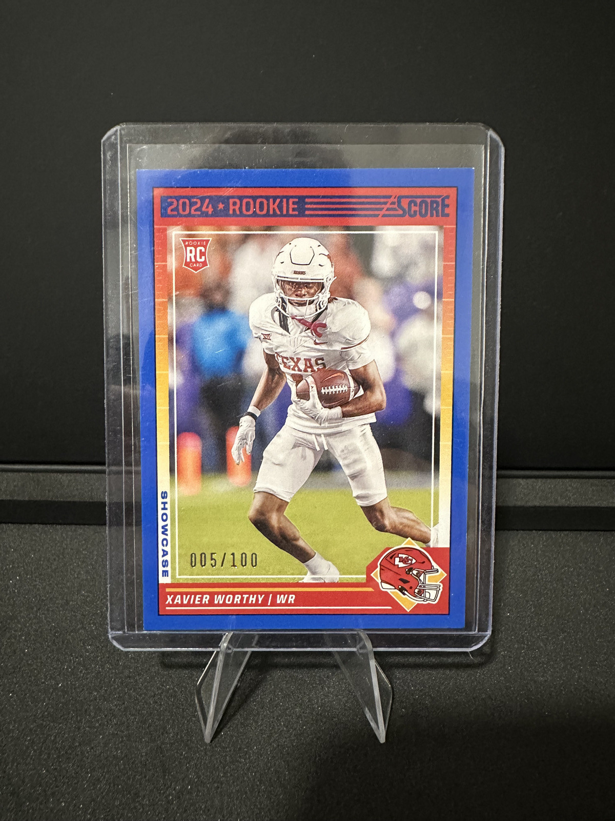 2024 Panini Score Football Xavier Worthy Rookie Blue Showcase /100 #324