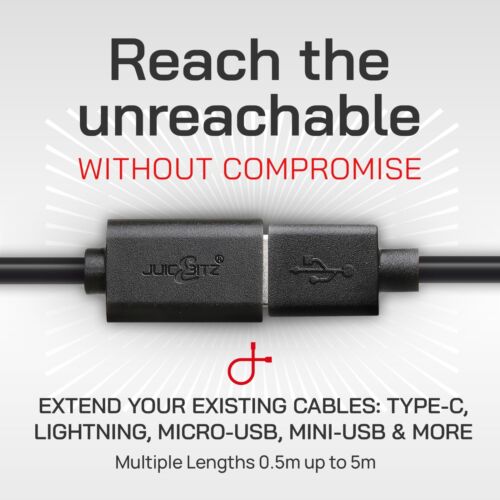 JuicEBitz® Shielded USB 2.0 Extension Cable A Male to A Female Data Charger Lead - Picture 2 of 36