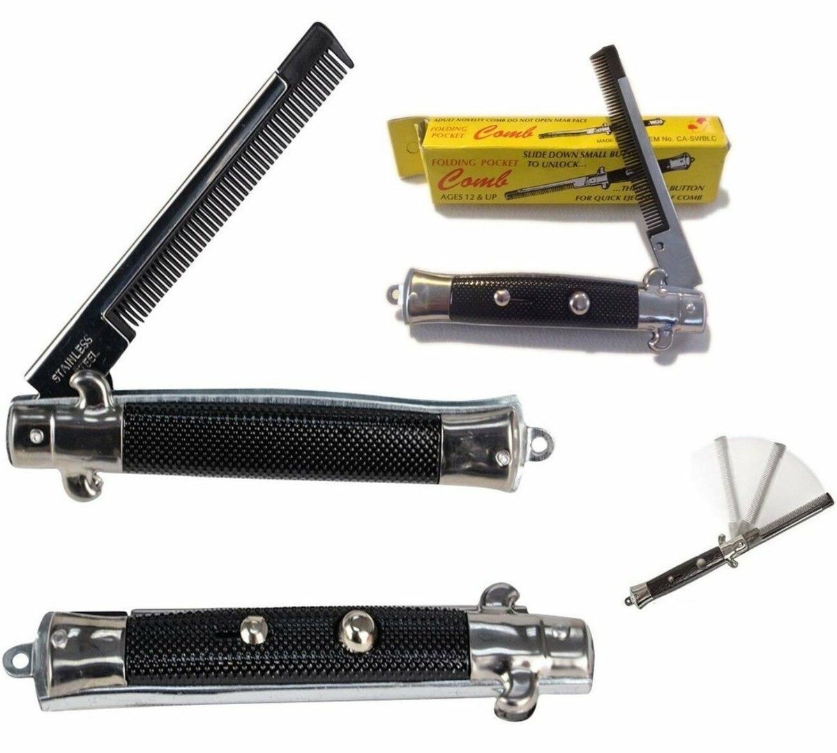 6 Stiletto Knife SWITCH BLADE COMB novelty joke gag prank TRICK HAIR COMBS