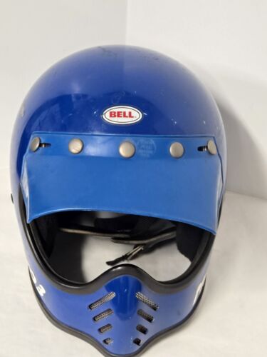 RARE Vintage BELL MOTO 3 Motorcycle Helmet BLUE 7 1/4. Cosmetic Visor Warp - Bild 4 von 16