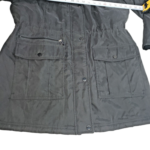 Jones NY Faux Fur Trim Hooded Mid-Length Anarak Parka Jacket Women's Large Black - Picture 8 of 12