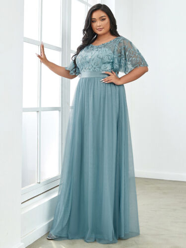 Women's Plus Size A-Line Short Sleeve Sequin Leaf Floor Length Evening Dresses - Picture 54 of 77