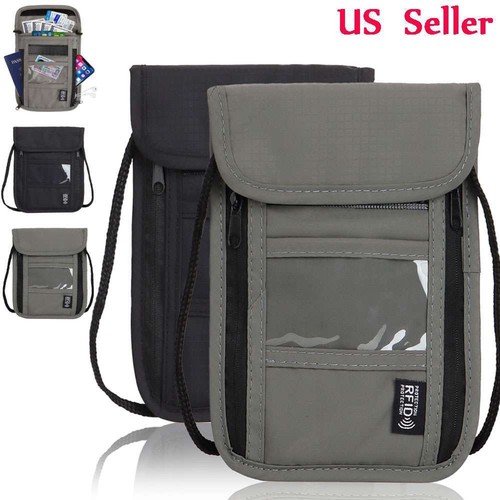 RFID Blocking Passport ID Card Holder Travel Wallet Bag Anti-theft Neck Pouch US - Picture 2 of 14
