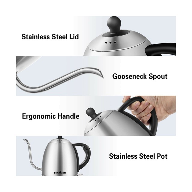 Stariver Electric Kettle Gooseneck Kettle 1l Cordless Water Boiler Pour