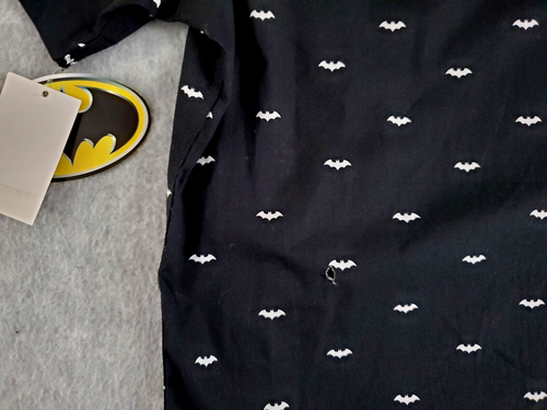 Batman Bat Logo Pattern Boys Button Up Black Collared Shirt (READ) - Picture 7 of 8