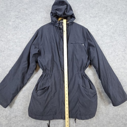 Nordstrom Women's Mid-Length Coat Size L Dark Gray Full Zip Hooded Snap Flap - Picture 10 of 12