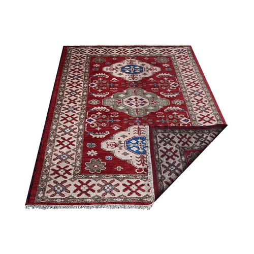 Hand Knotted Afghan Wool And Silk Area Rug Oriental Red Cream BBH Homes BBAF0116 - Picture 4 of 37