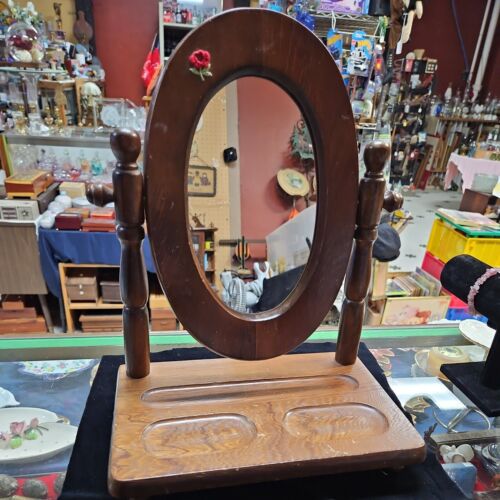Vintage Mini Vanity Tilt Mirror With Under Shelf Solid Wood - Picture 2 of 9