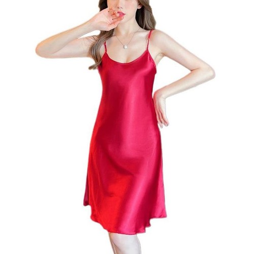 Women Satin Cami Nightgown Chemise Lingerie Built-in Bra Slip Sexy Lounge Dress - Bild 13 von 19