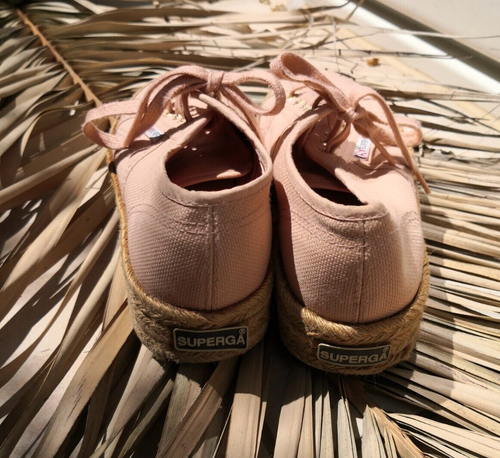 Superga Wedge Tennis Espadrilles Cotton and Rope Peach 36 FR Good Condition - Picture 5 of 13