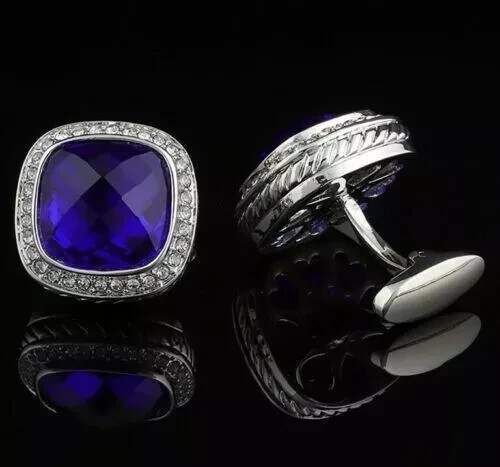 Men 2.60Ct Cushion Cut Blue Sapphire Lab Created Cufflinks 14K White Gold Plated - Picture 4 of 4